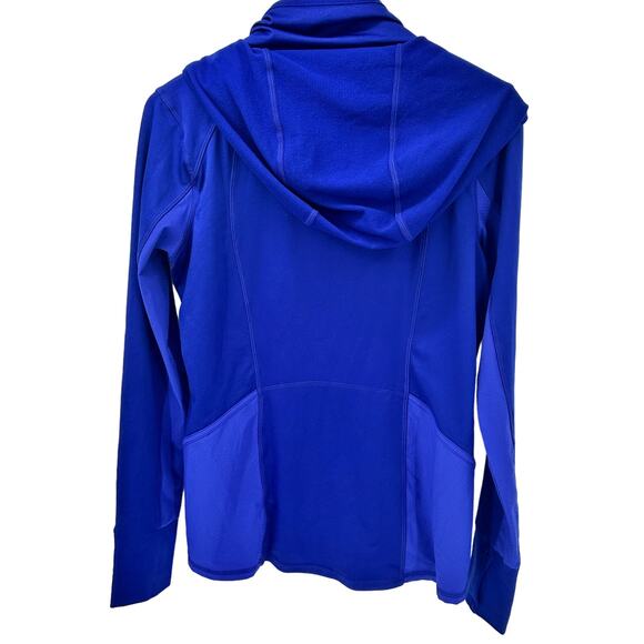 Athleta Plush Tech Hoodie Womens Medium Blue Activewear Pockets Thumbholes - Picture 8 of 10